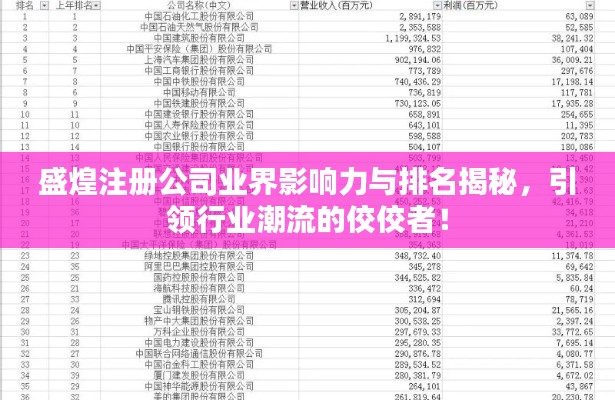 盛煌注册公司业界影响力与排名揭秘,引领行业潮流的佼佼者!