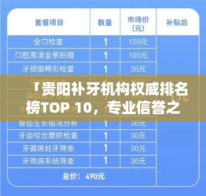 「贵阳补牙机构权威排名榜TOP 10,专业信誉之选」